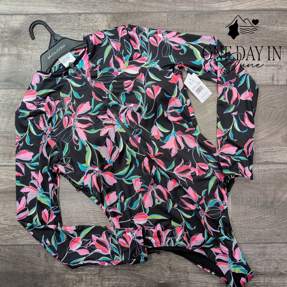Volcom Dream In Bloom Long Sleeve Rash Guard One Piece Swimsuit NWT Size L